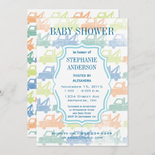 Modern Baby Boy Tow Truck Shower Invitation