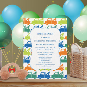 Modern Baby Boy Tow Truck Shower Invitation