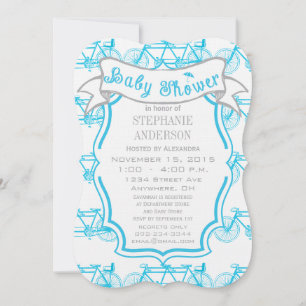 Modern Baby Boy Vintage Bike for Three Baby Boy Invitation