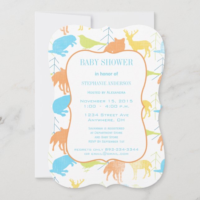 Modern Baby Boy Woodland Creatures Shower Invitation (Front)