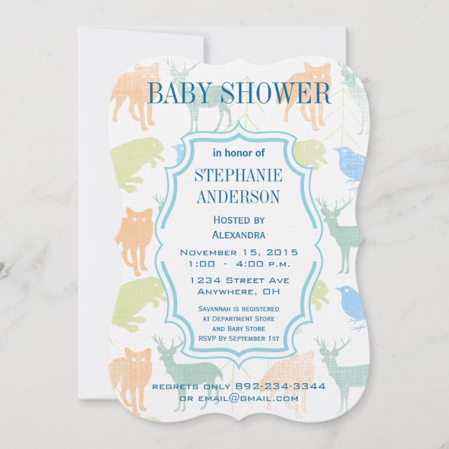 Modern Baby Boy Woodland Creatures Shower Invitation (Front)