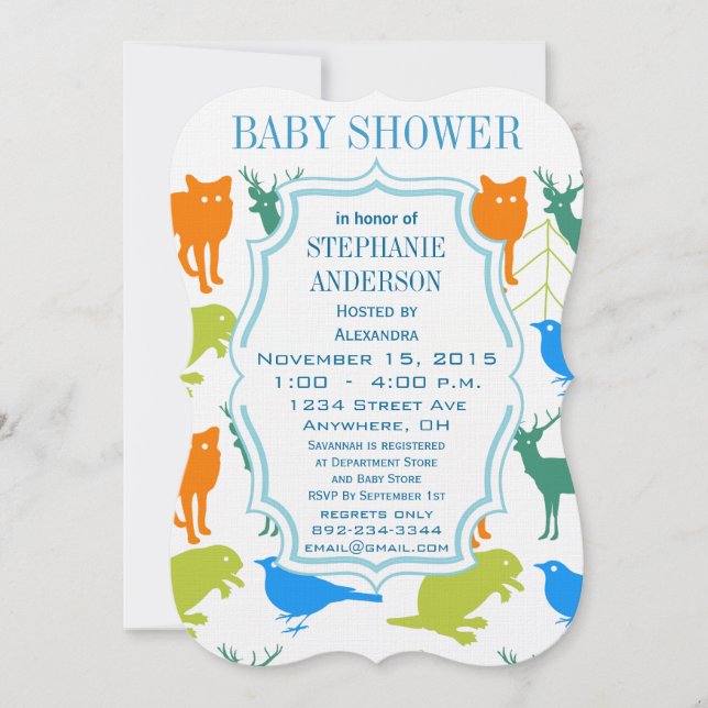 Modern Baby Boy Woodland Creatures Shower Invitation (Front)
