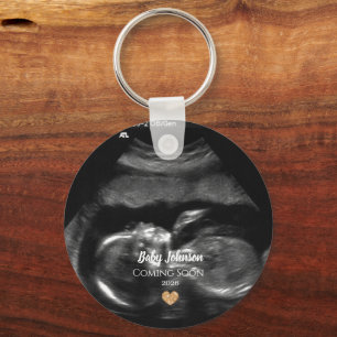 Modern Baby Coming Soon Announcement Sonagram  Key Ring