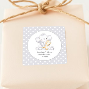 Modern Baby Elephant Baby Shower Favour Square Sticker
