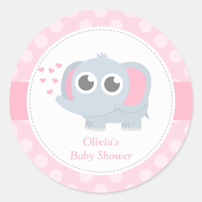 Modern Baby Elephant Polka Dots Baby Shower Classic Round Sticker (Front)