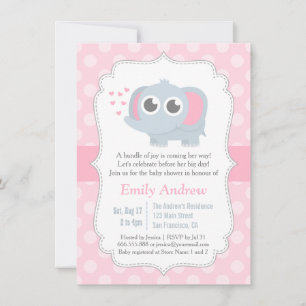 Modern Baby Elephant Polka Dots Baby Shower Invitation