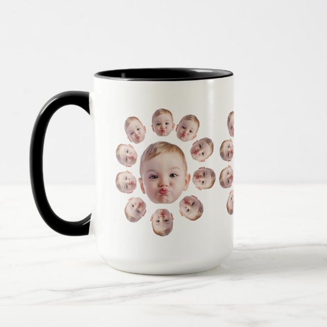 Modern Baby Face Grandma Birthday Grandpa Dad Gift Mug (Left)