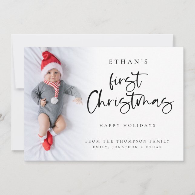 Modern Baby First Christmas Custom Photo Card (Front)