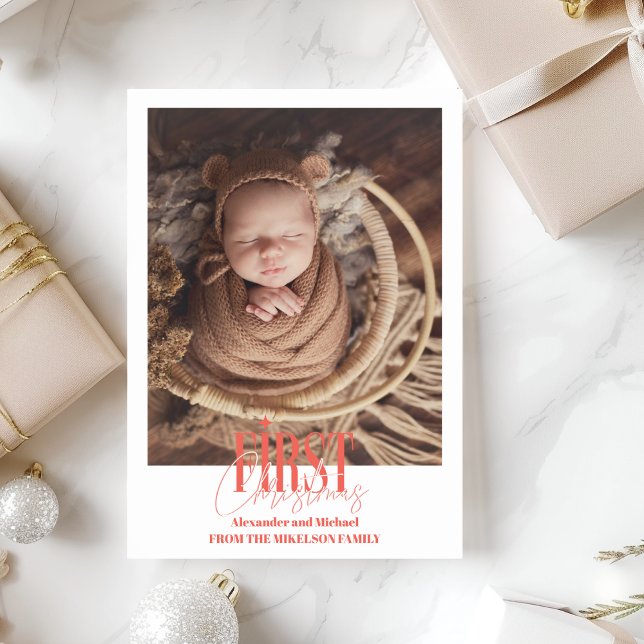 Modern Baby First Christmas Custom Photo Holiday Card (Creator Uploaded)