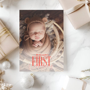 Modern Baby First Christmas Custom Photo Holiday Card