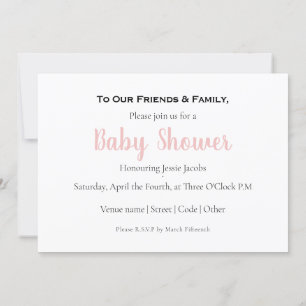 Modern baby girl, baby shower invitation