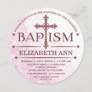 Modern Baby Girl Baptism Circle Invitation