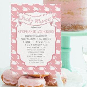 Modern Baby Girl Die Cut Stripe Pattern Shower Invitation