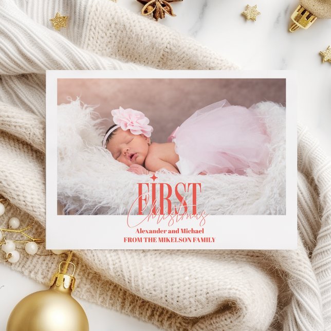 Modern Baby Girl First Christmas Custom Photo Holiday Card (Creator Uploaded)
