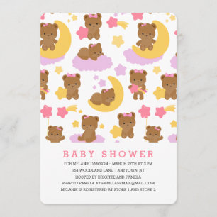 Modern Baby Girl Little Bear Baby Shower Invitation