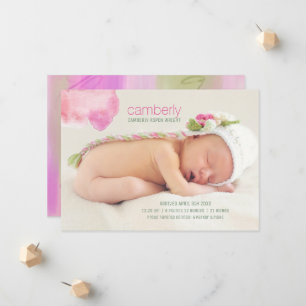 Modern Baby Girl Photo Birth Announcement