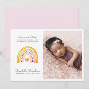 Modern Baby Girl Photo Birth Announcement   Pink