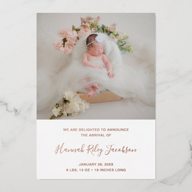 Modern Baby Girl Photo Elegant Birth Announcement (Front)