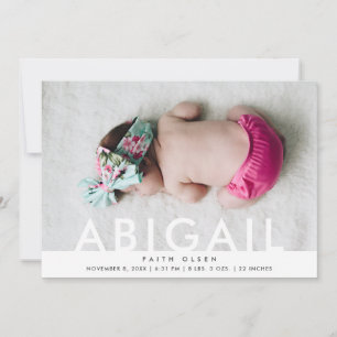 Modern Baby Girl Photo Name Birth Announcement