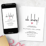 Modern Baby Girl Shower invitation Pink heart<br><div class="desc">A modern design with a minimalist look, this "oh baby" shower invitation template with clean, fresh calligraphy design suits a modern mum. Don’t forget to add your date when you personalise the card. With its cute little pink heart motif, it's perfect for a baby girl announcement card or for hosting...</div>