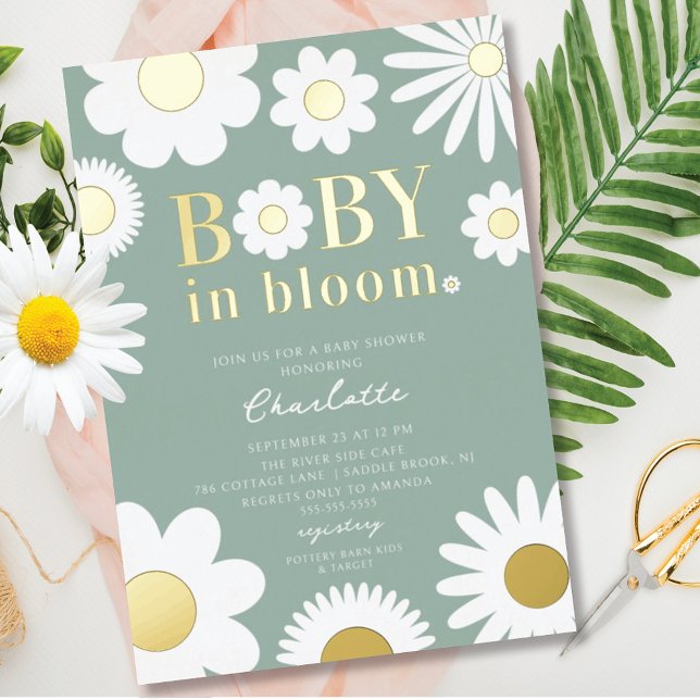 Modern Baby In Bloom Baby Shower Foil Invitation (Creator Uploaded)