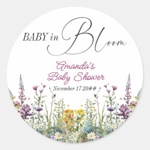 Modern Baby in Bloom Wildflower Floral Baby Shower Classic Round Sticker