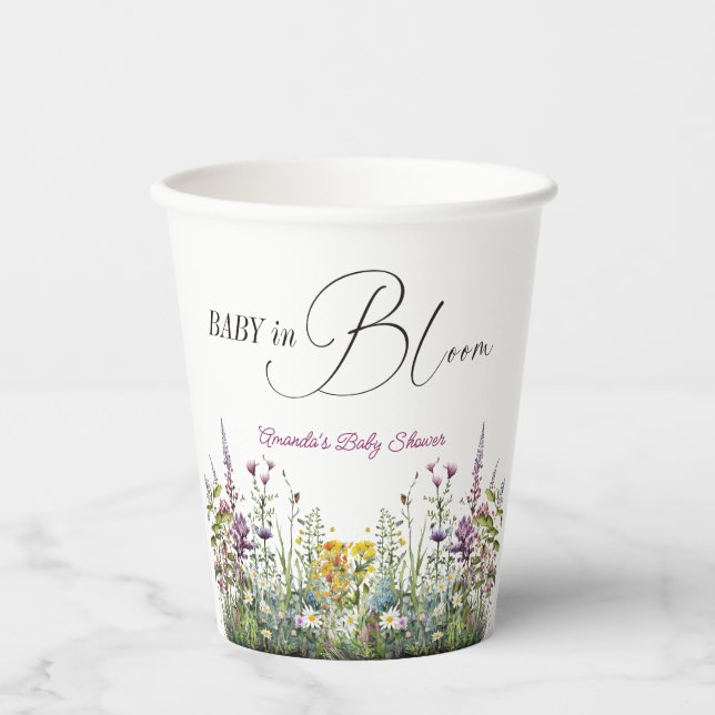 Modern Baby in Bloom Wildflower Floral Baby Shower Paper Cups (Front)