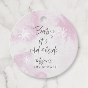 Modern Baby It's Cold Outside Pink Winter Shower Favour Tags