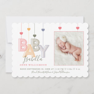 Modern Baby Letters Newborn Baby Girl Photo Announcement