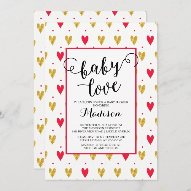 Modern Baby Love Hearts Baby Shower Invitation (Front/Back)