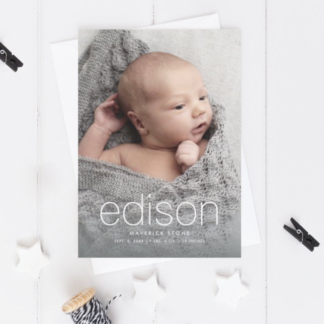 Modern baby name 3 photo birth announcement (Creator Uploaded)