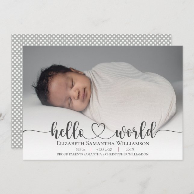 Modern Baby Photo Announcement Elegant Script  (Front/Back)