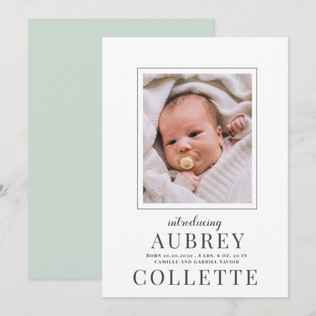 Modern Baby Photo Birth Announcement (Front/Back)