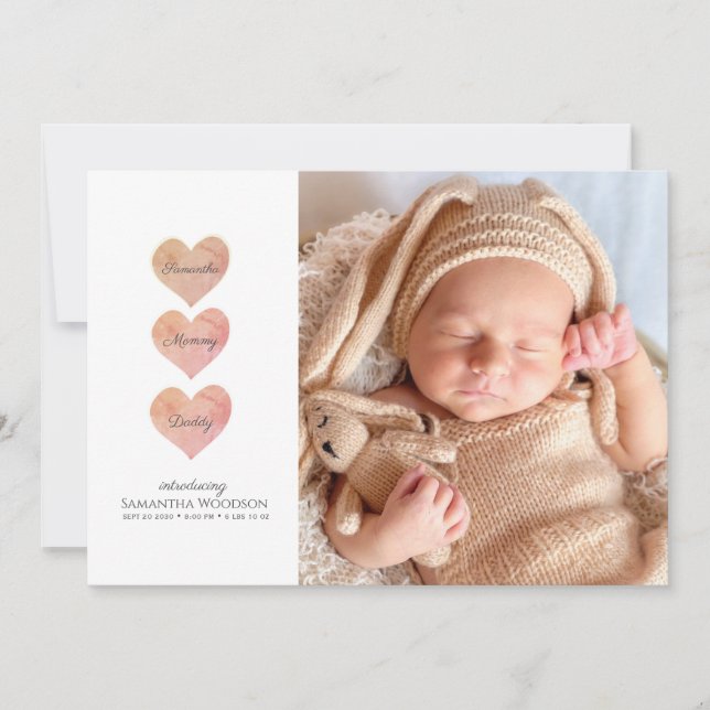 Modern Baby Photo Birth Announcement (Front)