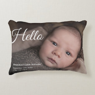 Modern Baby Photo Birth Announcement Decorative Cushion