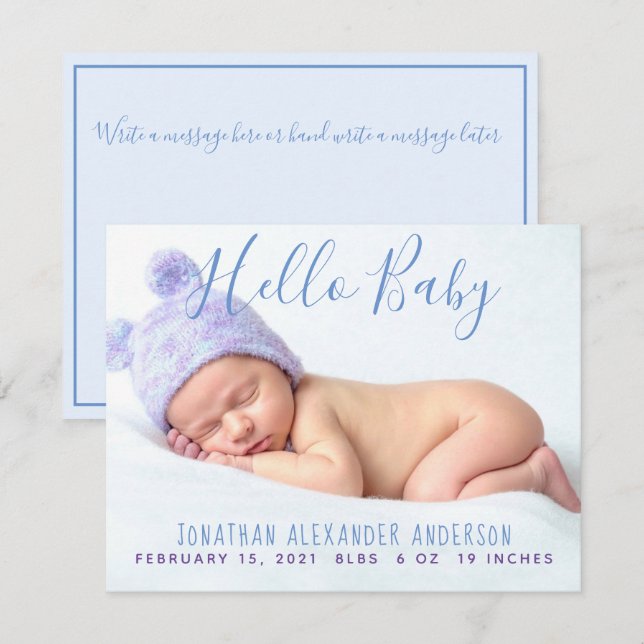Modern Baby Photo Birth Announcement Flat Card (Front/Back)