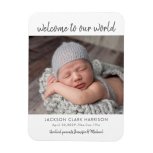 Modern Baby Photo Birth Announcement  Magnet