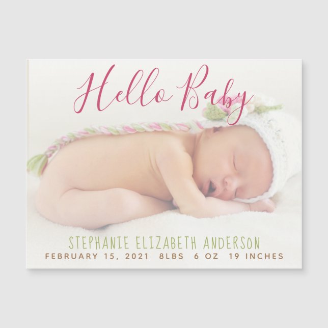 Modern Baby Photo Birth Announcement Magnetic Card (Front)