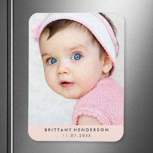 Modern Baby Photo Blush Pink Magnet