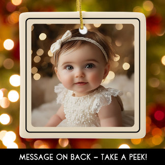 Modern Baby Photo Christmas Champagne Gold Script Ceramic Ornament