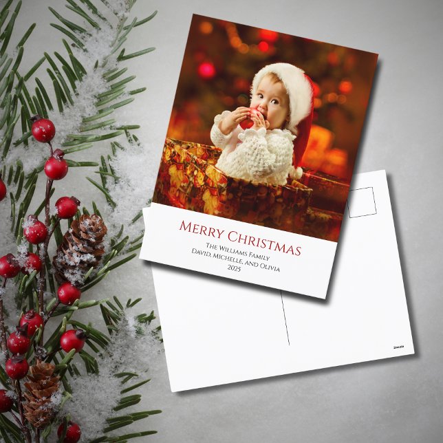 Modern Baby Photo Festive Christmas Holiday Postcard (Creator Uploaded)