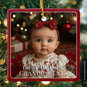 Modern Baby Photo First Christmas as Grandparents Ceramic Ornament