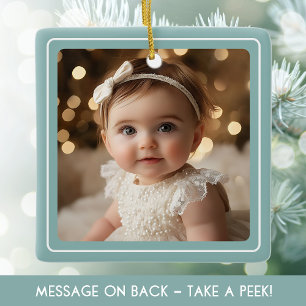 Modern Baby Photo Mint Minimalist Holiday Photo Ceramic Ornament