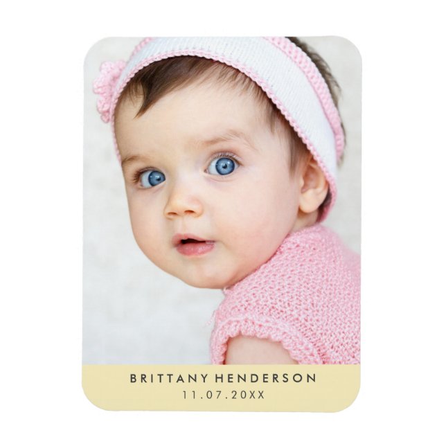 Modern Baby Photo | Pastel Yellow Magnet (Vertical)