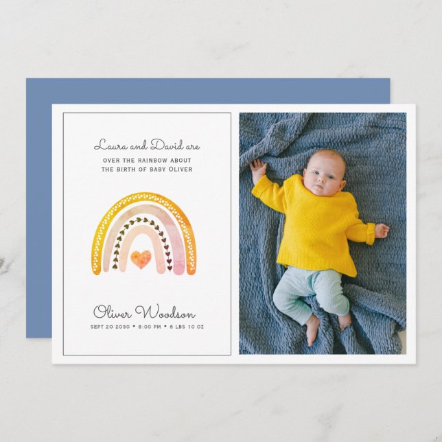 Modern Baby Photo Rainbow Birth Announcement  (Front/Back)