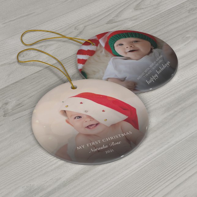 Modern Baby Photos First Christmas Personalised Ornament (First Christmas Baby Photos Cute Ceramic Ornaments)