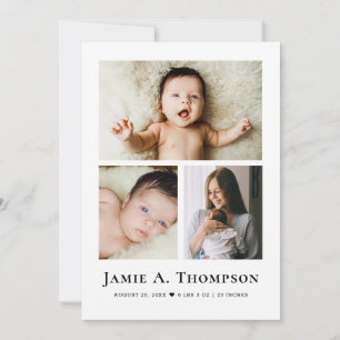 Modern Baby Photos Minimal Collage Grid Thank you Announcement