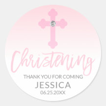 Modern Baby Pink Cross Christening Girl Thank You