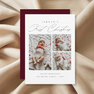 Modern Baby’s First Christmas Photo Burgundy Holiday Card