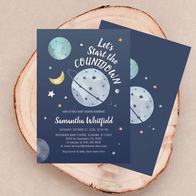 Modern Baby Shower Countdown Outer Space Moon Invitation (Modern Baby Shower Countdown Outer Space Moon Invitation)